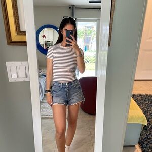 Abercrombie & Fitch Blue and White Striped Tee NWOT